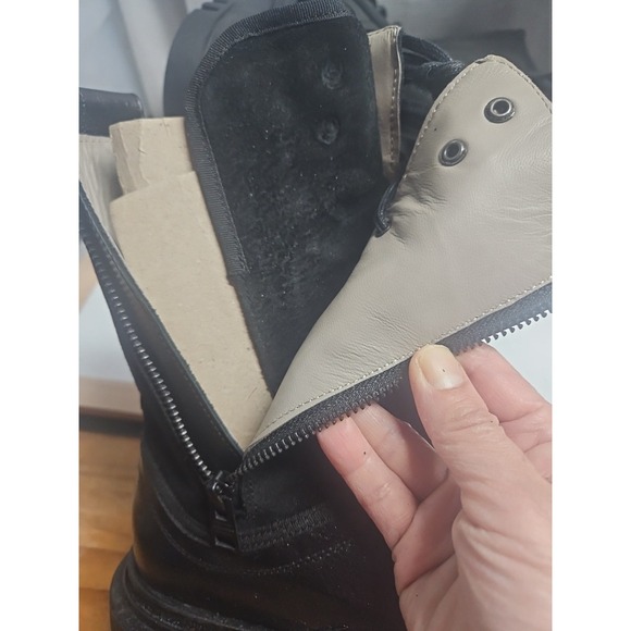 AllSaints  Alexia Boot Black Shine lace up  zipper leather combat boots woman 10 - Picture 5 of 10